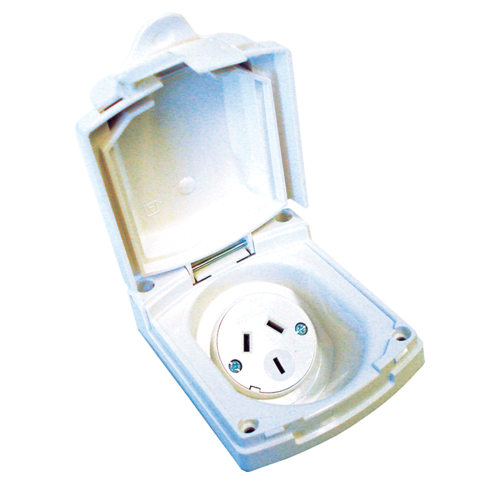 CLIPSAL (NEW) WHITE EXTERNAL 10 AMP POWER OUTLET. V415VFWE