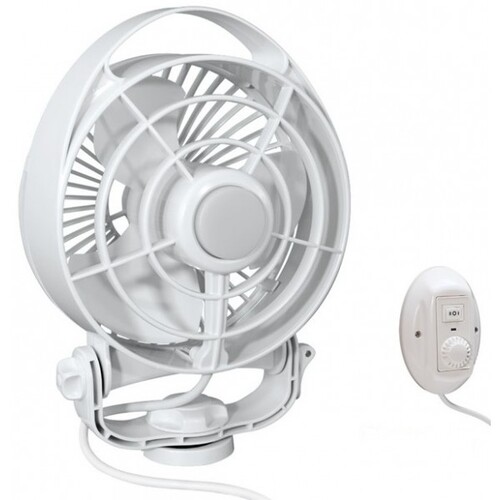 CAFRAMO Maestro 12V White 6" Variable Speed Fan w/ Light and Wired Control. 7482CAWBX
