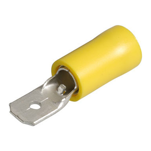 Narva 6.3 x 0.8mm 100 Piece Vinyl Crimp Terminal Male Blade, Yellow