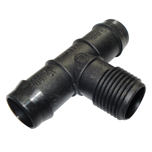 THREADED TEE 19MM BARBED x 1/2" BSP MALE. TBM1915