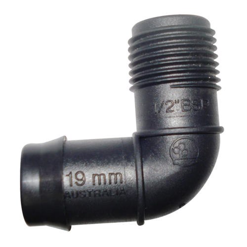 THREADED ELBOW 19MM BARBED x 1/2" BSP MALE. EBM1915