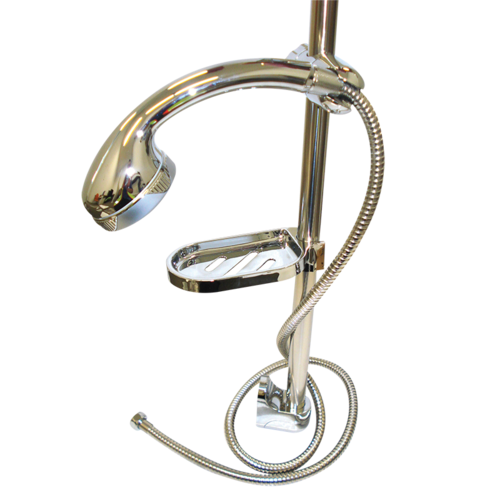 COAST CHROME SHOWER RAIL W/HOSE, ROSE & SOAP DISH. SRLG04