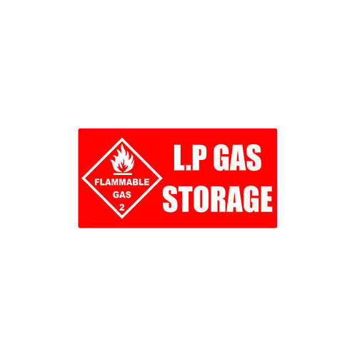 LP GAS STORAGE STICKER WHITE ON RED