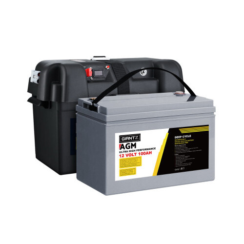 Giantz 12V 100Ah AGM Deep Cycle Battery with Battery Box, Max 1400 Cycles
