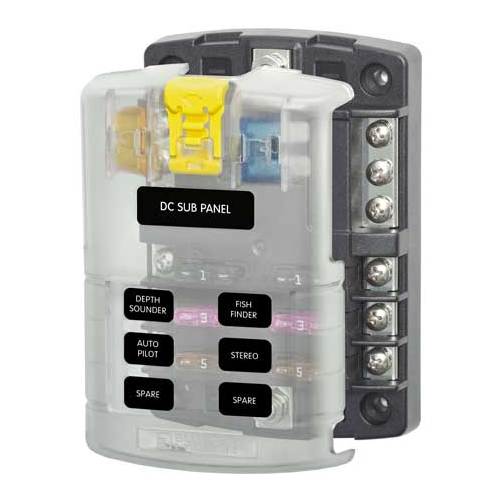 Blue Sea ST Blade Fuse Block - 6 Circuts with Negative Bus and Cover