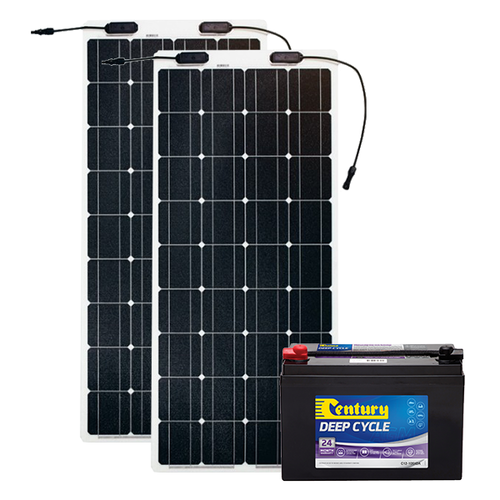 Century 105Ah AGM Deep Cycle Battery, 2 x eArc 100W Flexible Solar Panel