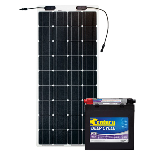 Century 55Ah AGM Deep Cycle Battery Bundle with eArc 100W Flexible Solar Panel