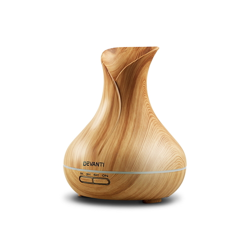 Devanti 400ml 4-in-1 Aroma Diffuser with LED Light & Remote - Light Wood