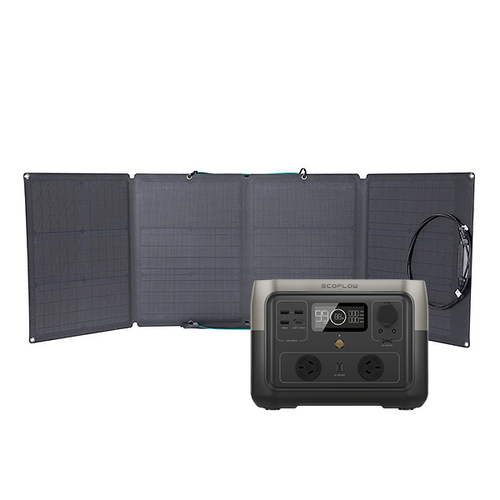 EcoFlow River 2 MAX Portable Power Station (42Ah@12V) Bundle with 110W Monocrystalline Folding Solar Panel