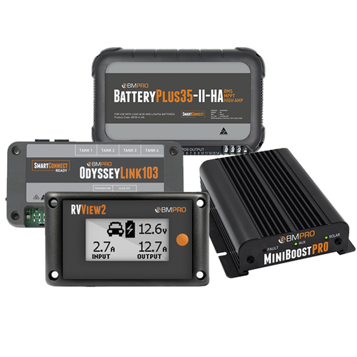 BMPRO Full Lithium Upgrade Bundle with BatteryPlus-II-HA 35A BMS, MiniBoostPro 30A DC-DC Charger & RV View 2 Battery Monitor