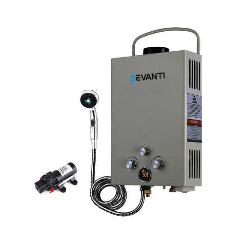 Devanti Grey Portable Gas Hot Water Heater with 12V Water Pump