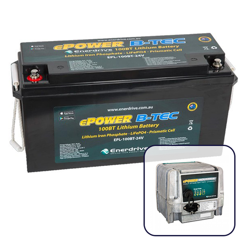 Enerdrive B-TEC 24V 100Ah Lithium Battery & 30A Industrial Battery Charger Bundle