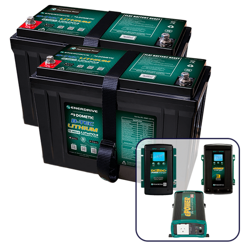 Enerdrive B-TEC 2 x 100Ah Lithium Battery, 40A DC2DC, 20A AC Charger & 1000W Inverter Bundle