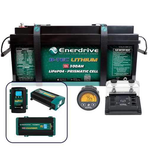 Enerdrive B-TEC 300Ah Lithium Battery, 40A DC2DC, 100A AC, 2000W Inverter & ePro+