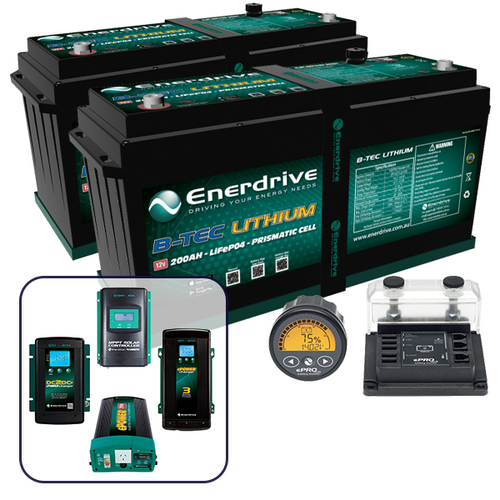 Enerdrive B-TEC 2 x 200Ah Lithium Battery, 40A DC2DC, 60A AC, 40A MPPT, 2600W Inverter & ePro+