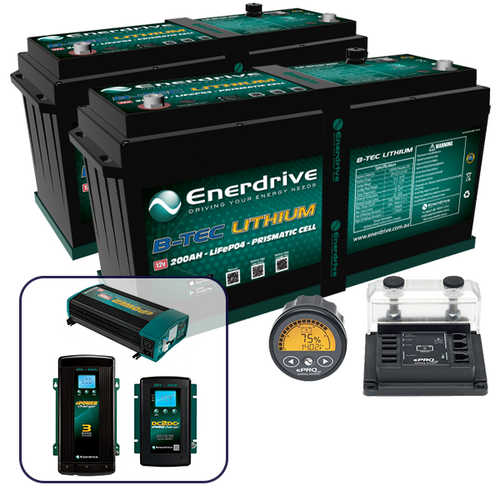 Enerdrive B-TEC 2 x 200Ah Lithium Battery, 40A DC2DC, 60A AC, 2000W Inverter & ePro+