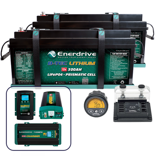 Enerdrive B-TEC 2 x 300Ah Lithium Battery, 40A DC2DC, 100A AC, 2600W Inverter & ePro+