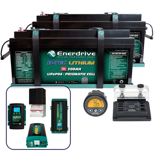 Enerdrive B-TEC 2 x 300Ah Lithium Battery, 40A DC2DC, 100A AC, 60A MPPT, 2600W Inverter & ePro+