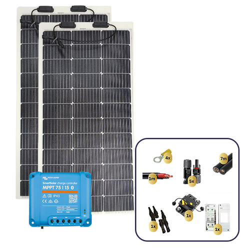 Sunman eArc 2 x 100W Flexible Solar Panel with Victron SmartSolar MPPT 75/15 Charge Controller & Wiring Kit