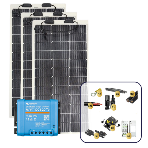 Sunman eArc 3 x 100W Flexible Solar Panel with Victron SmartSolar MPPT 100/20 Charge Controller & Wiring Kit