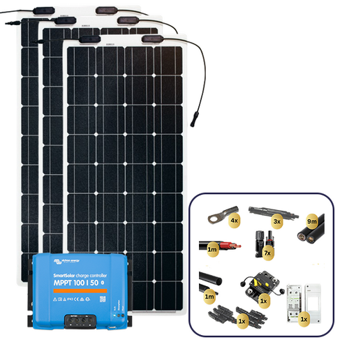Sunman eArc 3 x 175W Flexible Solar Panel with Victron SmartSolar MPPT 100/50 Charge Controller & Wiring Kit