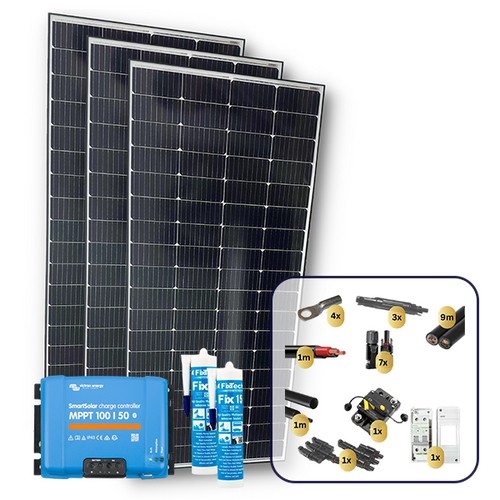 Exotronic 3 x 225W Solar Panel with Victron SmartSolar MPPT 100/50 Charge Controller & Wiring Kit