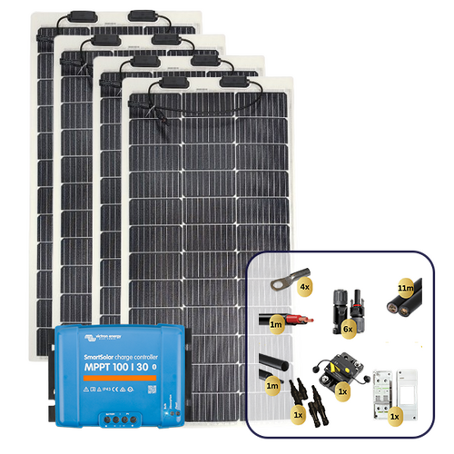 Sunman eArc 4 x 100W Flexible Solar Panel with Victron SmartSolar MPPT 100/30 Charge Controller & Wiring Kit