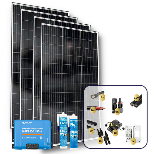 Exotronic 4 x 180W Solar Panel with Victron SmartSolar MPPT 100/50 Charge Controller & Wiring Kit