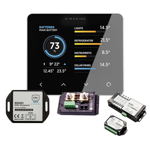 Simarine by Enerdrive, Black Digital Battery Monitor Pack (Shunt 300A, Quad Shunt 4 x 25A, Tank Module & Inclinometer)