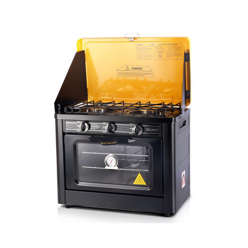 Devanti Yellow & Black 3 Burner Portable Gas Oven