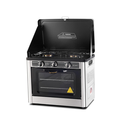 Devanti Silver & Black 3 Burner Portable Gas Oven