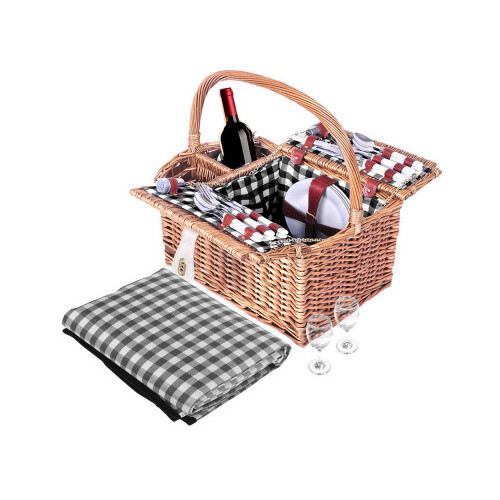 Alfresco 4 Person Picnic Basket with Black Blanket