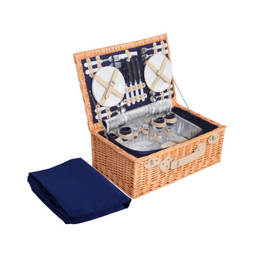 Alfresco 4 Person Picnic Basket with Cooler Bag - Blue