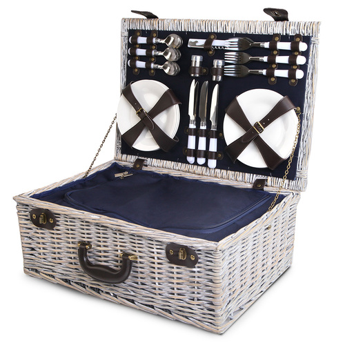 Alfresco 6-Person Wicker Picnic Basket - Blue